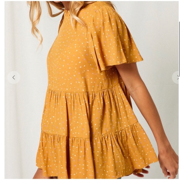 Boho Chic Flutter Sleeve Layered Tiered Baby Doll Short Sleeve Top Sz MED NWT - Picture 3 of 5